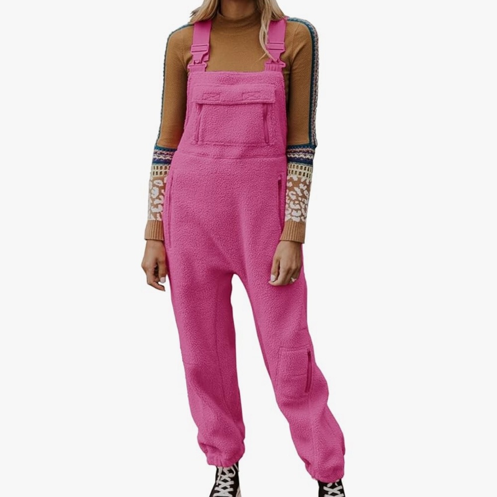Pink fleece overalls